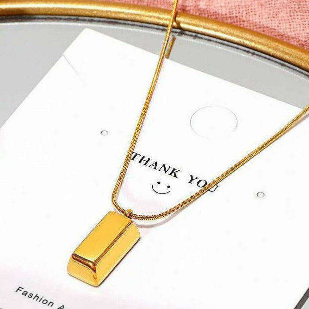 Gold Brick Pendant for Men Women Lightweight Modern Jewelry