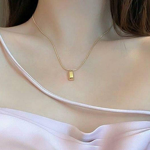 Gold Brick Pendant for Men Women Lightweight Modern Jewelry