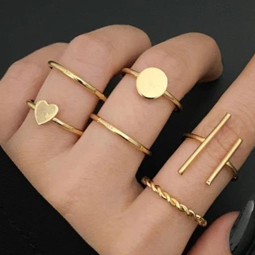 Modern Gold Plated Rings Set 6 Pcs Adjustable Fashion Jewelry