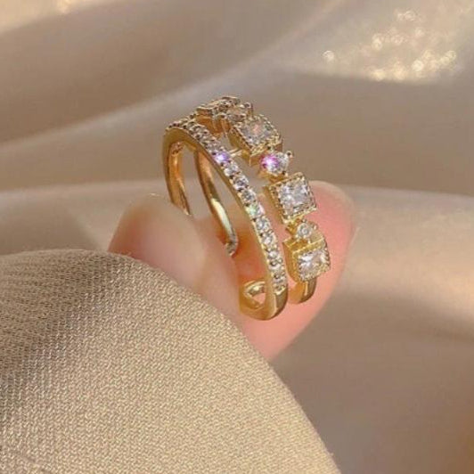 Gold Plated Adjustable Stone Ring for Women Daily Wear Fashion