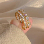 Gold Plated Adjustable Stone Ring for Women Daily Wear Fashion