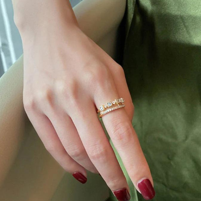 Gold Plated Adjustable Stone Ring for Women Daily Wear Fashion