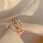 Gold Plated Adjustable Stone Ring for Women Daily Wear Fashion