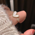 Adjustable Heart Ring Off-White Enamel Gold Alloy