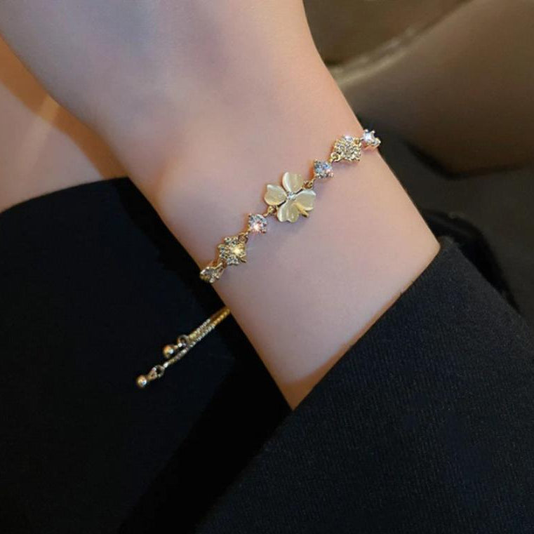 Gold Plated Flower Charm Bracelet for Women