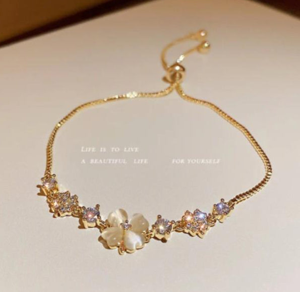 Gold Plated Flower Charm Bracelet for Women