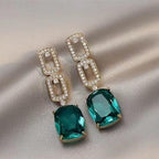Modern Square Earrings Green Gemstones Alloy Pakistani Women
