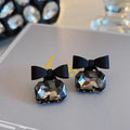 Black Bow Stud Earrings Crystal Base Lightweight Party Wear