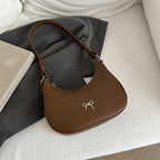 White Crescent Shaped Shoulder Bag with Bow Detail