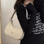 White Crescent Shaped Shoulder Bag with Bow Detail
