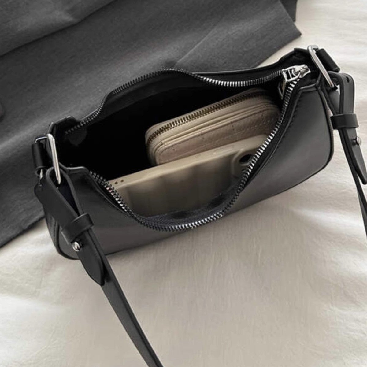 White Crescent Shaped Shoulder Bag with Bow Detail