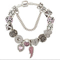 Silver Heart Charm Bracelet with Pink Diamonds for Women
