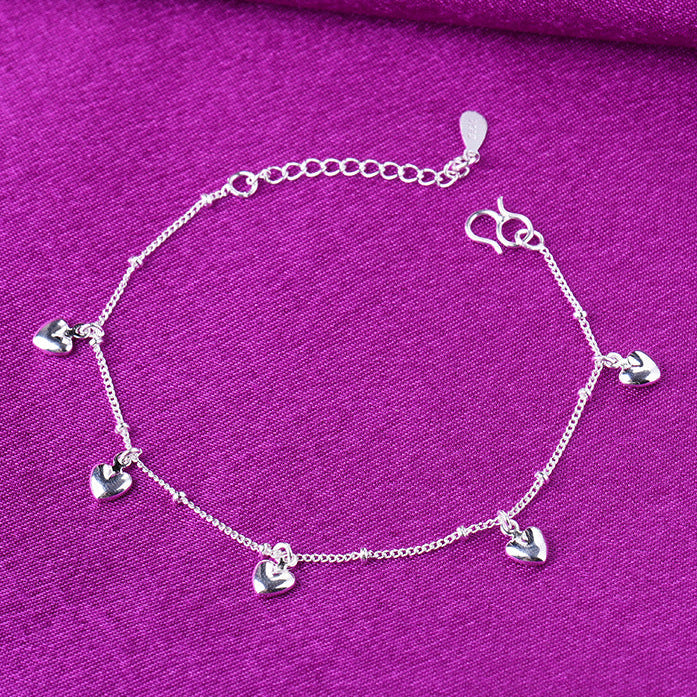 Silver Heart Anklet for Girls Minimalist Jewelry