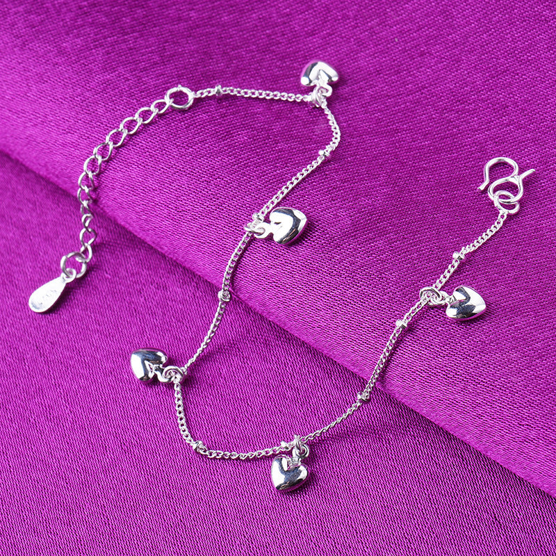 Silver Heart Anklet for Girls Minimalist Jewelry