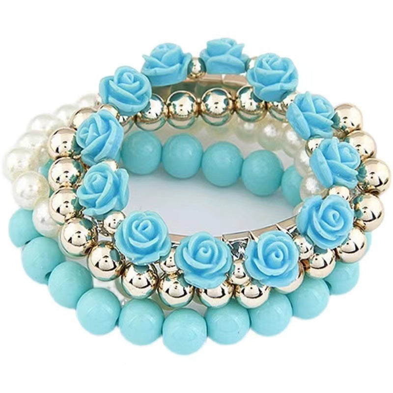 Multi Layer Mint Green Rose Bracelet Set for Women