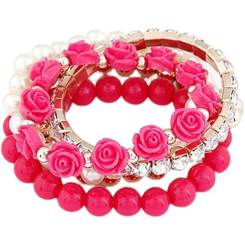 Multi Layer Mint Green Rose Bracelet Set for Women