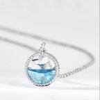 925 Sterling Silver Mermaid Tail Necklace Blue Zirconium Pendant