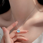 925 Sterling Silver Mermaid Tail Necklace Blue Zirconium Pendant