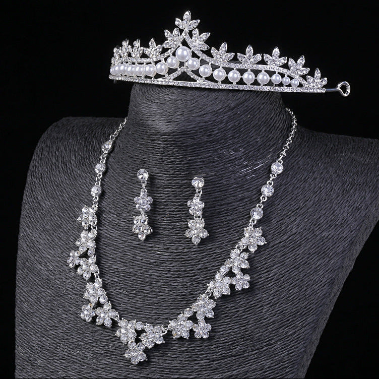 Pakistani Bridal Crown Necklace Earrings Set with Rhinestones