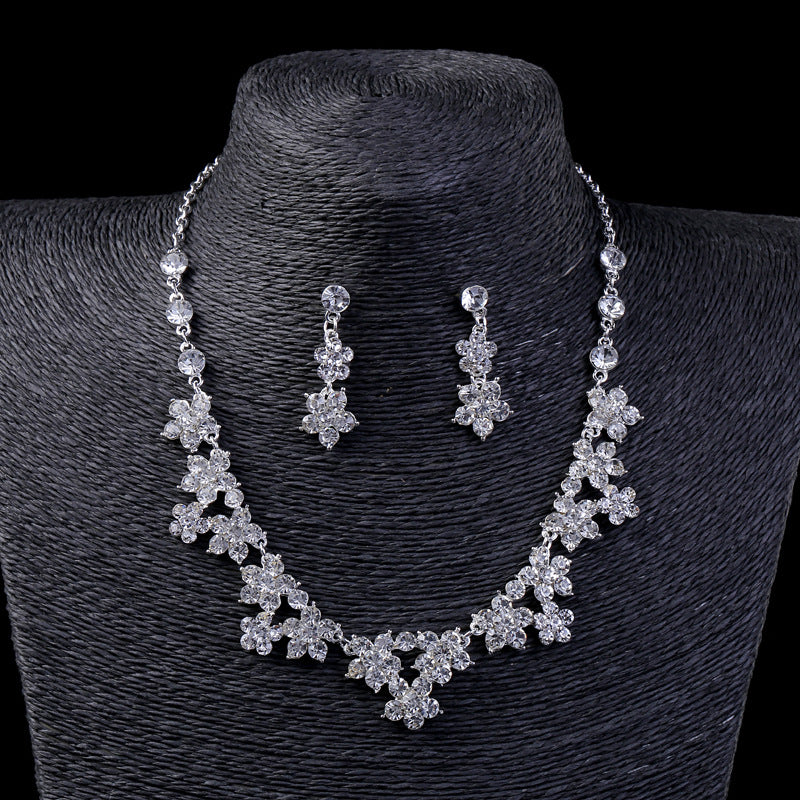 Pakistani Bridal Crown Necklace Earrings Set with Rhinestones