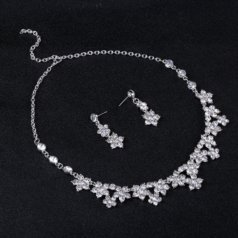 Pakistani Bridal Crown Necklace Earrings Set with Rhinestones