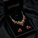 Cherry Necklace Earrings Set for Women