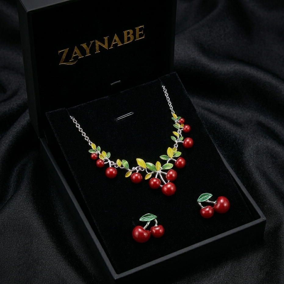 Cherry Necklace Earrings Set for Women